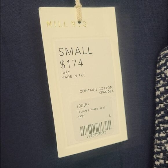Tart Textured Wooven Navy Blue/ White Vest Size Small Cotton Blend - Picture 7 of 9